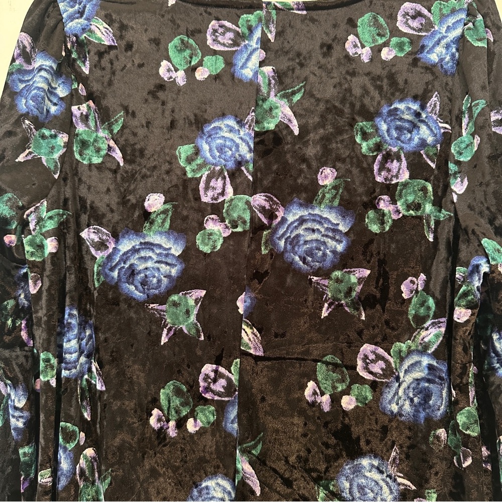 Wild Fable Floral Print Long Sleeve Velvet Drop Hem Swing Dress Black Blue XXL - Picture 8 of 10